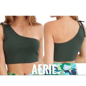 BNWOT Aerie Women's Rebel Tie One-Shoulder Green Cropped Tank Top size L